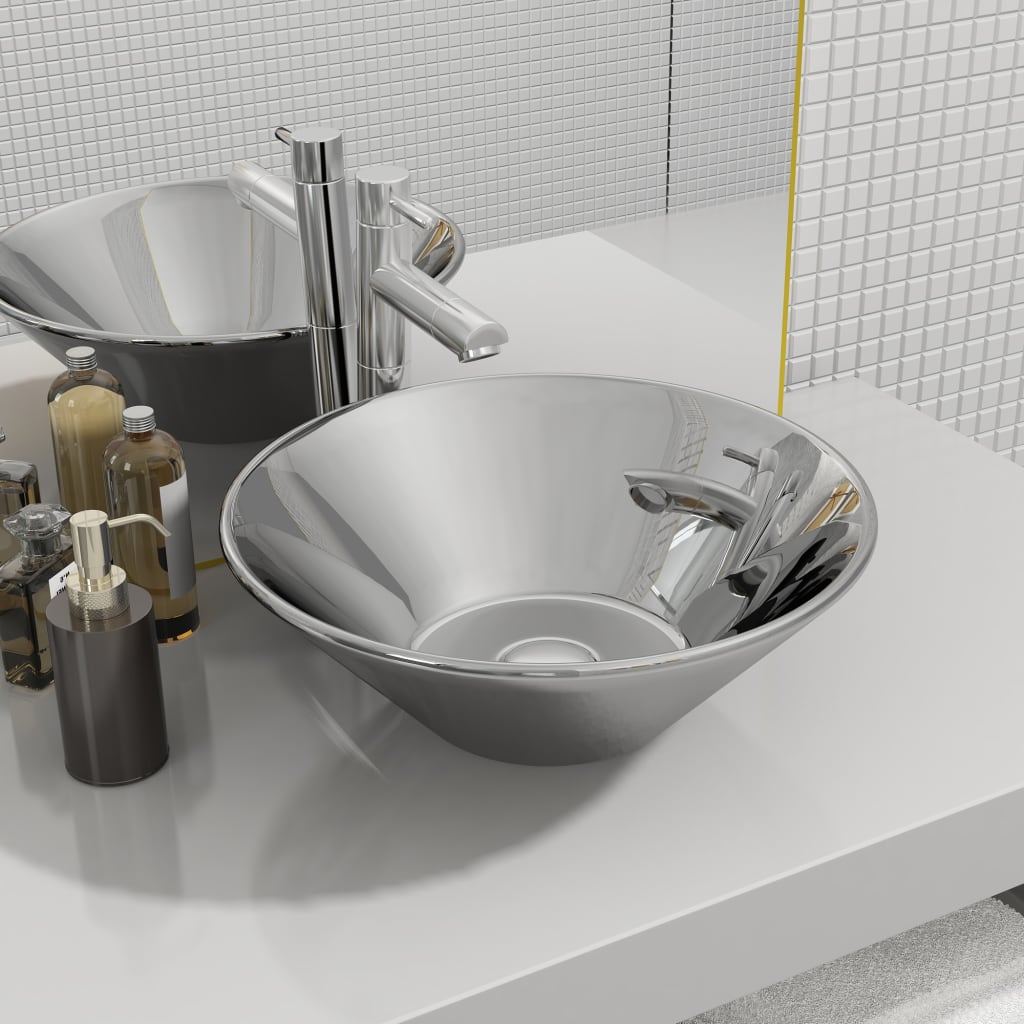Wash Basin 42x14 cm Ceramic Silver - Sid & Sam
