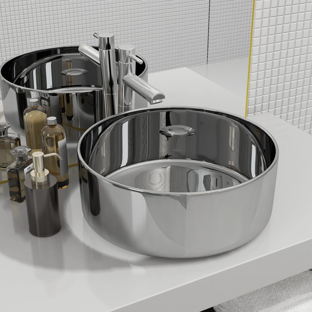 Wash Basin 40x15 cm Ceramic Silver - Decor Base