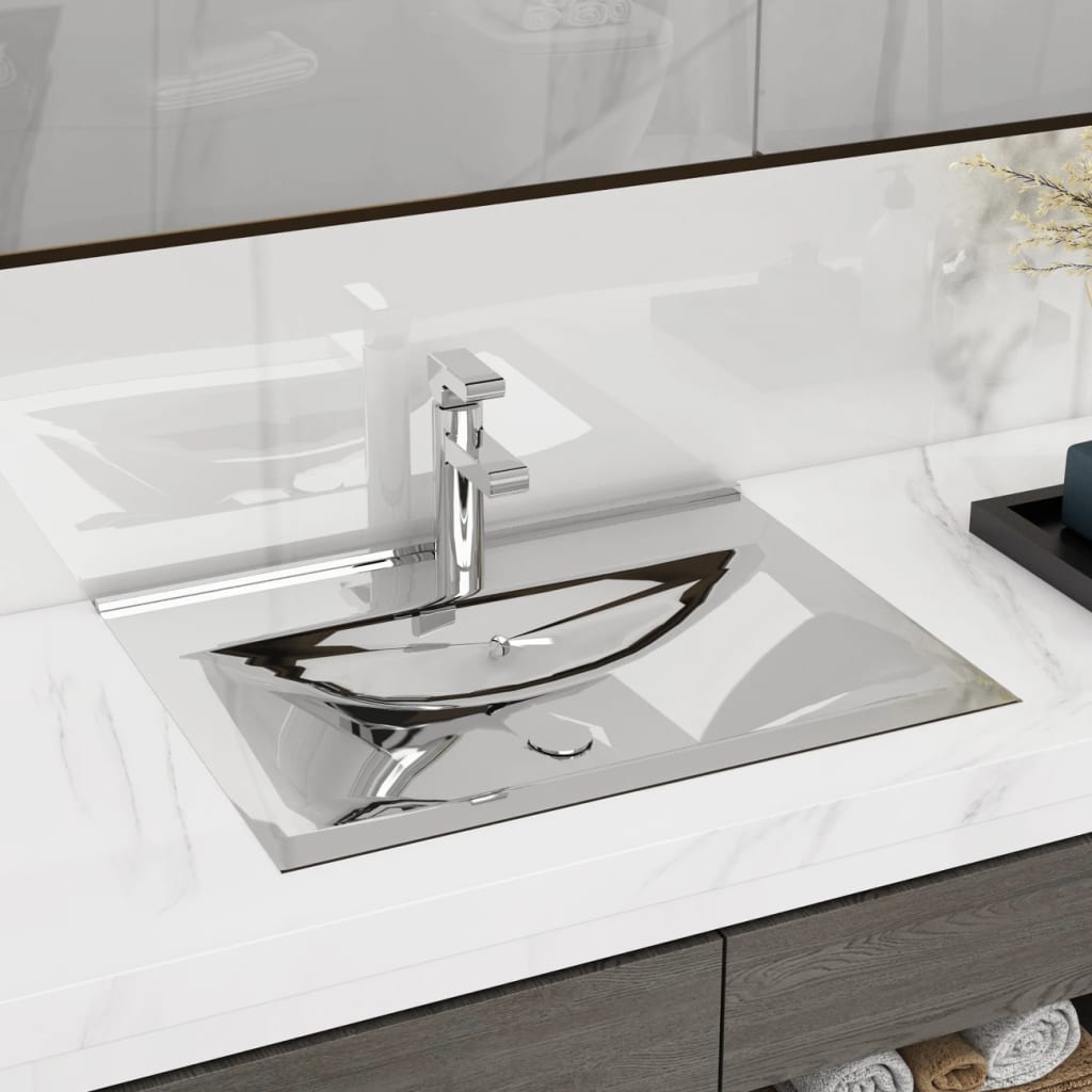 Wash Basin with Overflow 60x46x16 cm Ceramic Silver - Sid & Sam