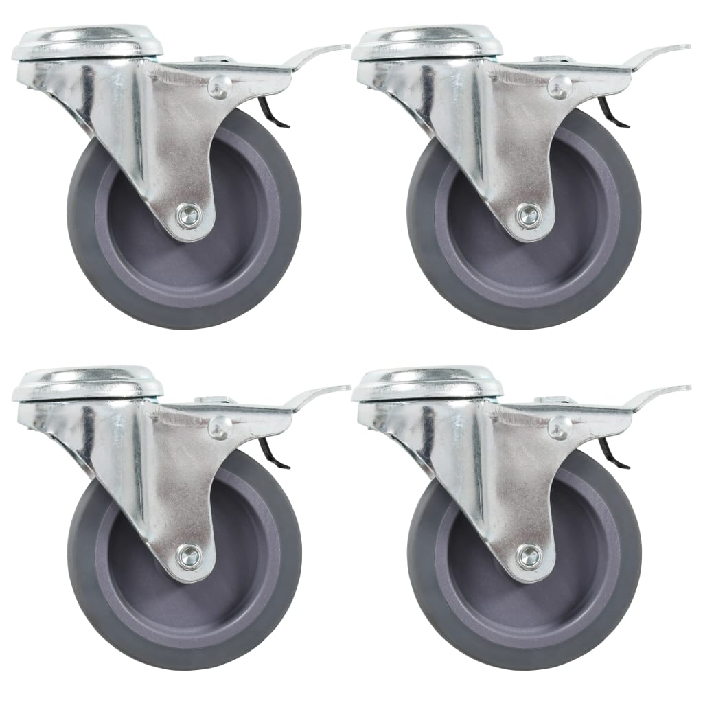 Bolt Hole Swivel Casters with Double Brakes 4 pcs 75 mm - Decor Base