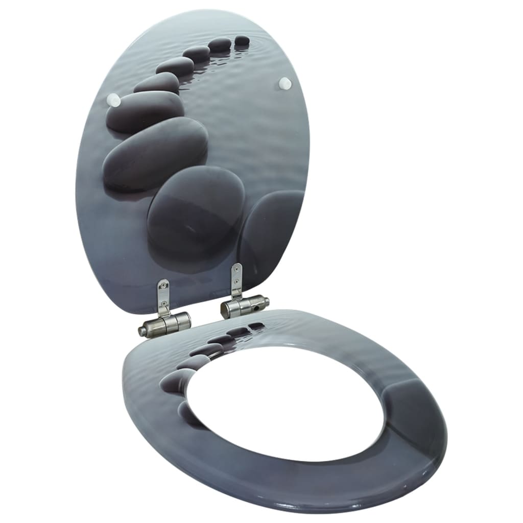 WC Toilet Seat with Soft Close Lid MDF Stones Design - Unbeatable Bargains