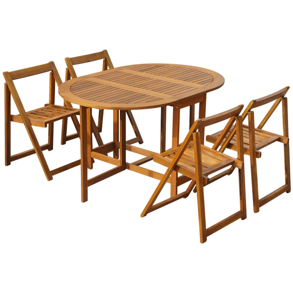 5 Piece Folding Outdoor Dining Set Solid Acacia Wood - The Home Maker