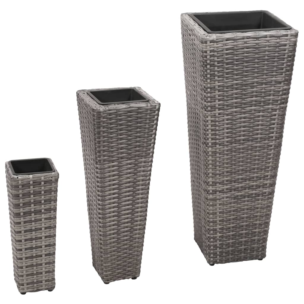 Garden Raised Beds 3 pcs Poly Rattan Grey - Tyrell & Tyrell