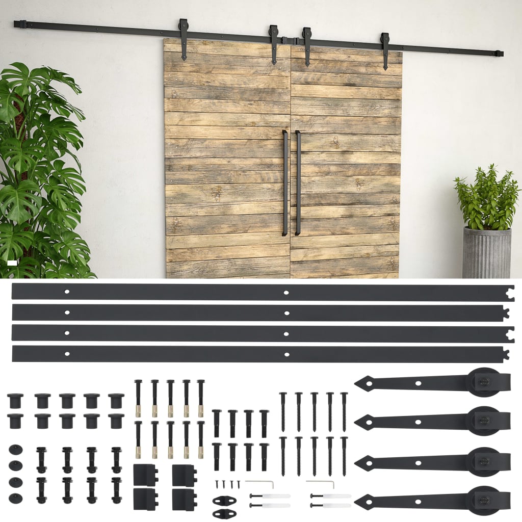 Sliding Door Hardware Kit 2x183 cm Steel Black - The Home Maker