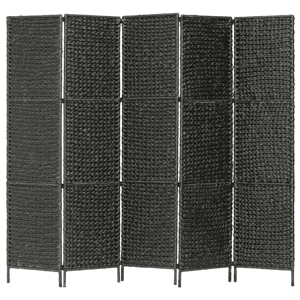 5-Panel Room Divider Black 193x160 cm Water Hyacinth - Decor Base