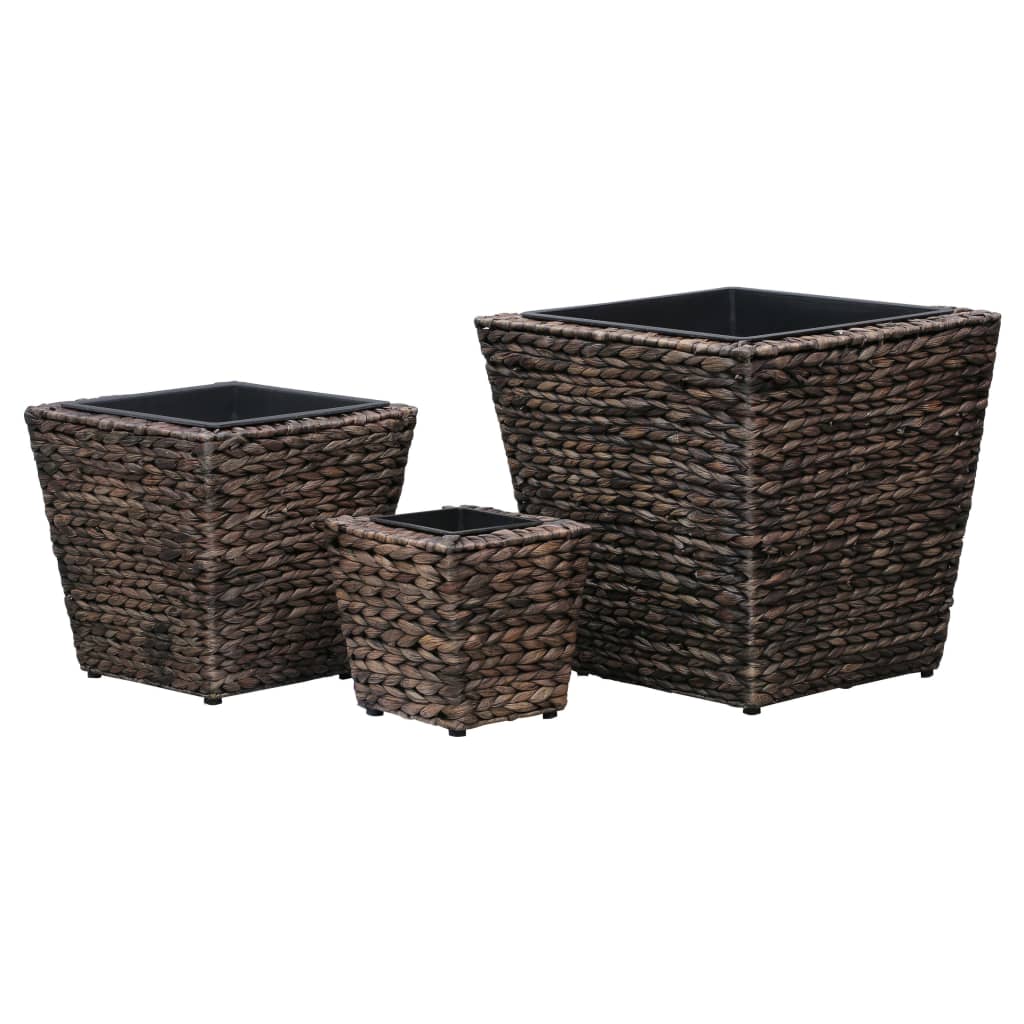 Garden Raised Beds 3 pcs Water Hyacinth Brown - Discount Dealers