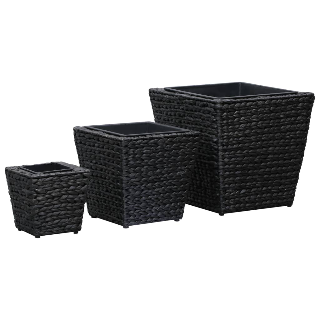 Garden Raised Beds 3 pcs Water Hyacinth Black - R and M Furniture