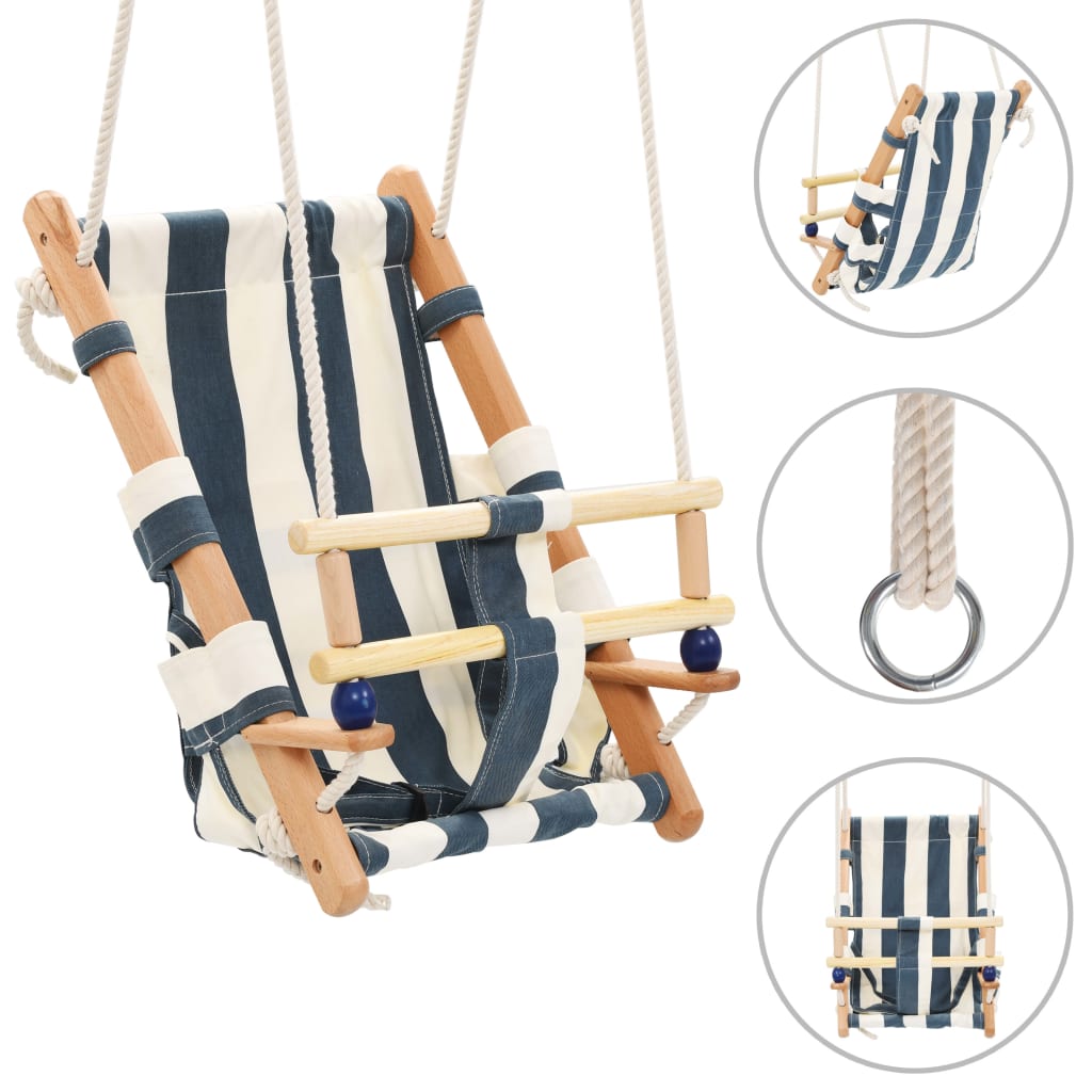 Baby Swing with Safety Belt Cotton Wood Blue - Style and Chic