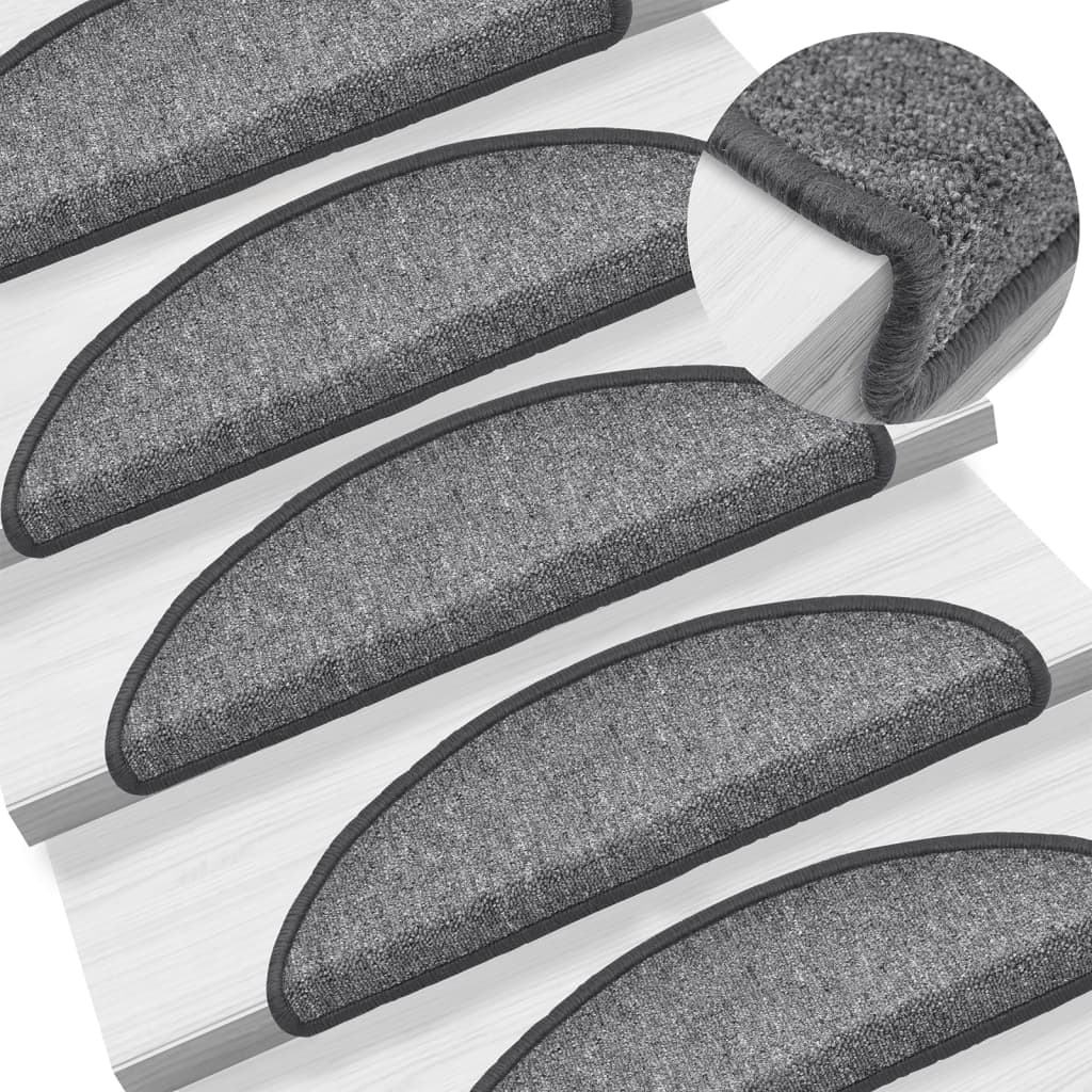 Carpet Stair Treads 15 pcs Dark Grey 56x17x3 cm - R and M Furniture