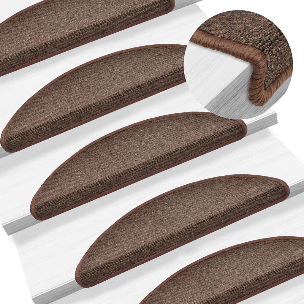 Stair Mats 15 Pieces 56x17x3 cm Coffee Brown Half Round - Charlotte Dunes