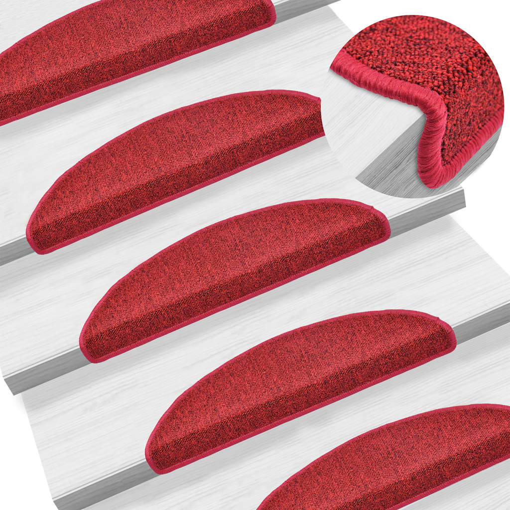 Carpet Stair Treads 15 Pcs Bordeaux Red 56x17x3cm - Design Hut