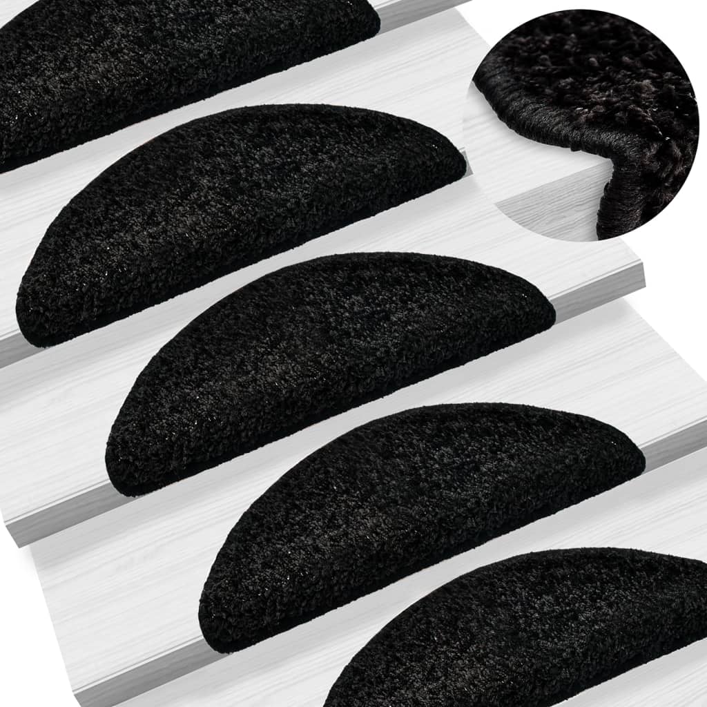 Carpet Stair Treads 15 pcs Black 56x17x3 cm - Unbeatable Bargains