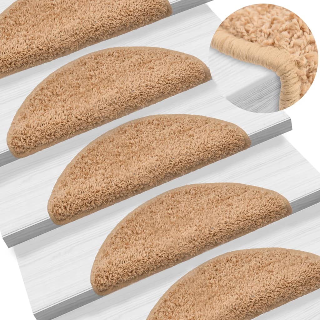 Carpet Stair Treads 15 pcs Beige 56x17x3 cm - All Things Good