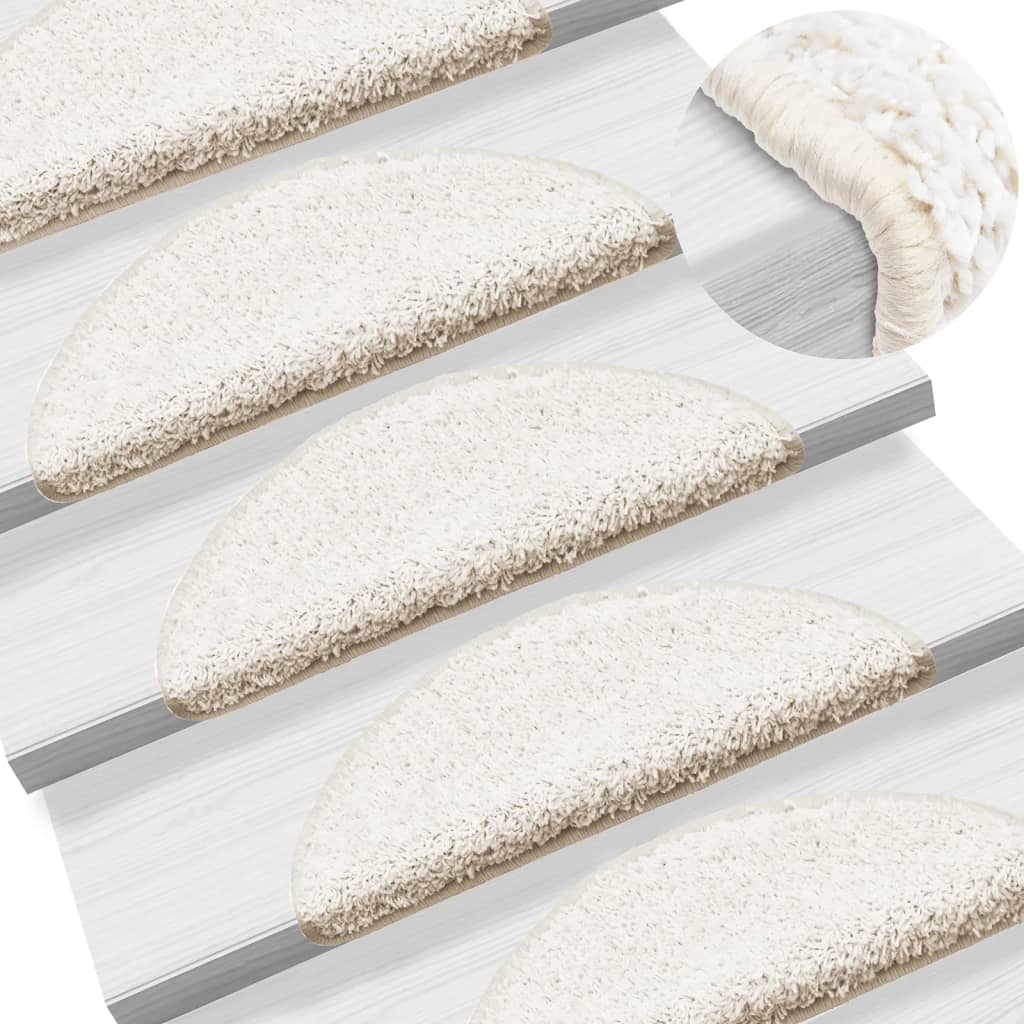 Stair Mats 15 Pieces 56x17x3 cm White Half Round - Charlotte Dunes