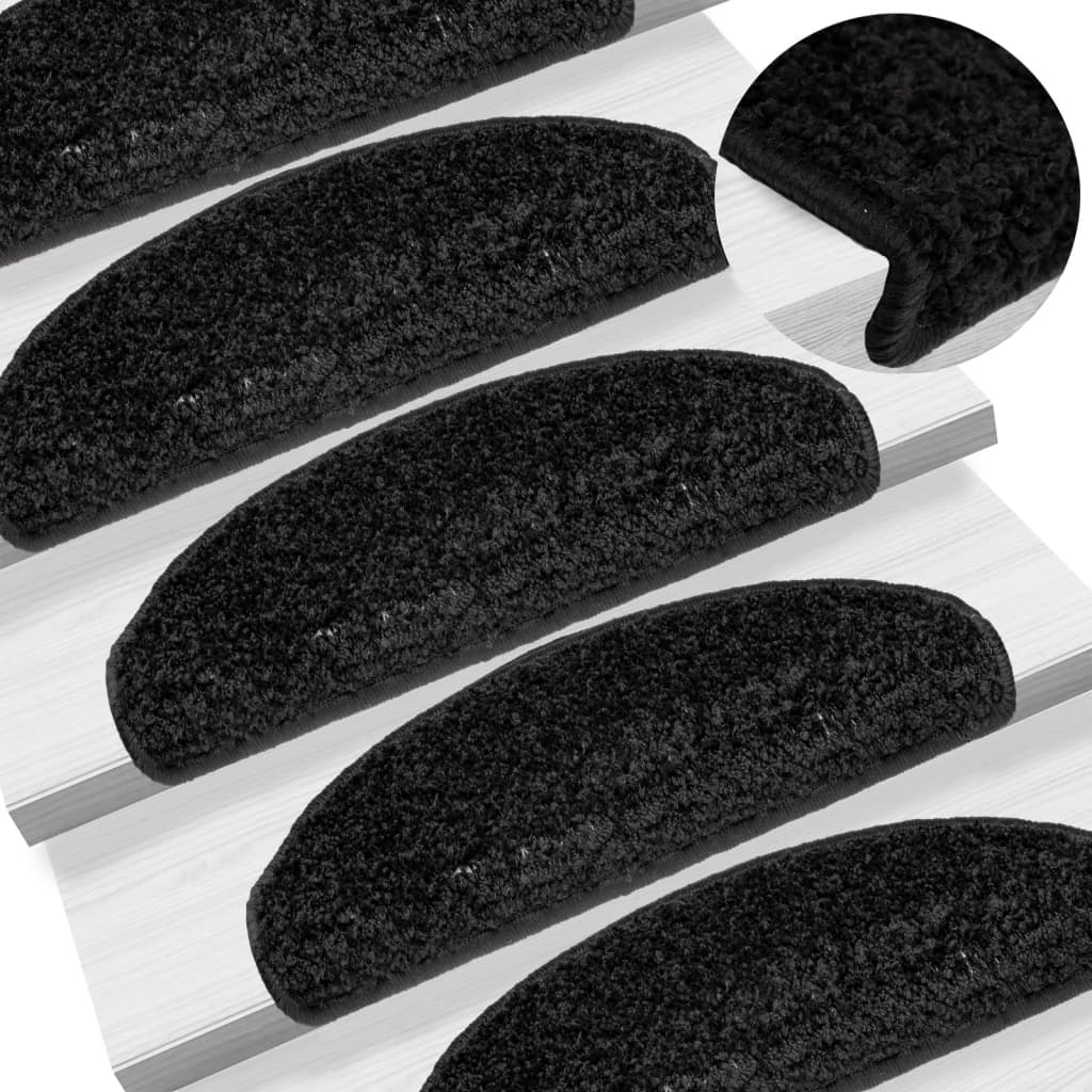 Carpet Stair Treads 15 pcs Black 65x21x4 cm - Decor Base
