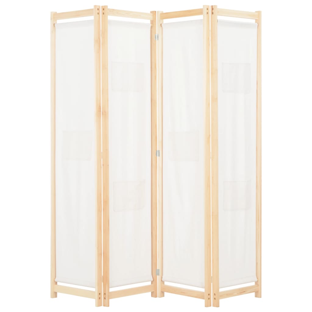 4-Panel Room Divider Cream 160x170x4 cm Fabric - Decor Base