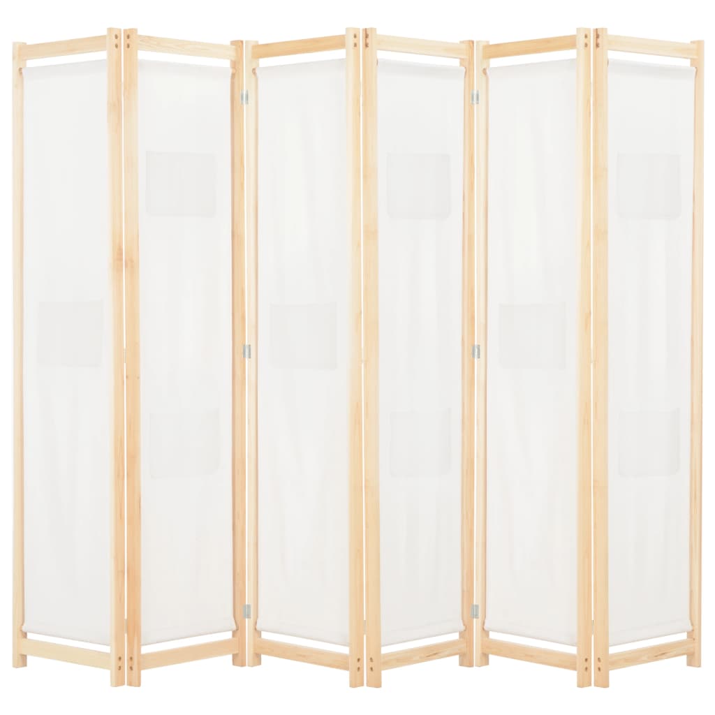 6-Panel Room Divider Cream 240x170x4 cm Fabric - Design Hut