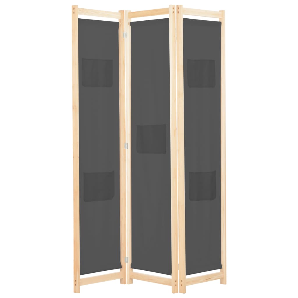 3-Panel Room Divider Grey 120x170x4 cm Fabric - R and M Furniture