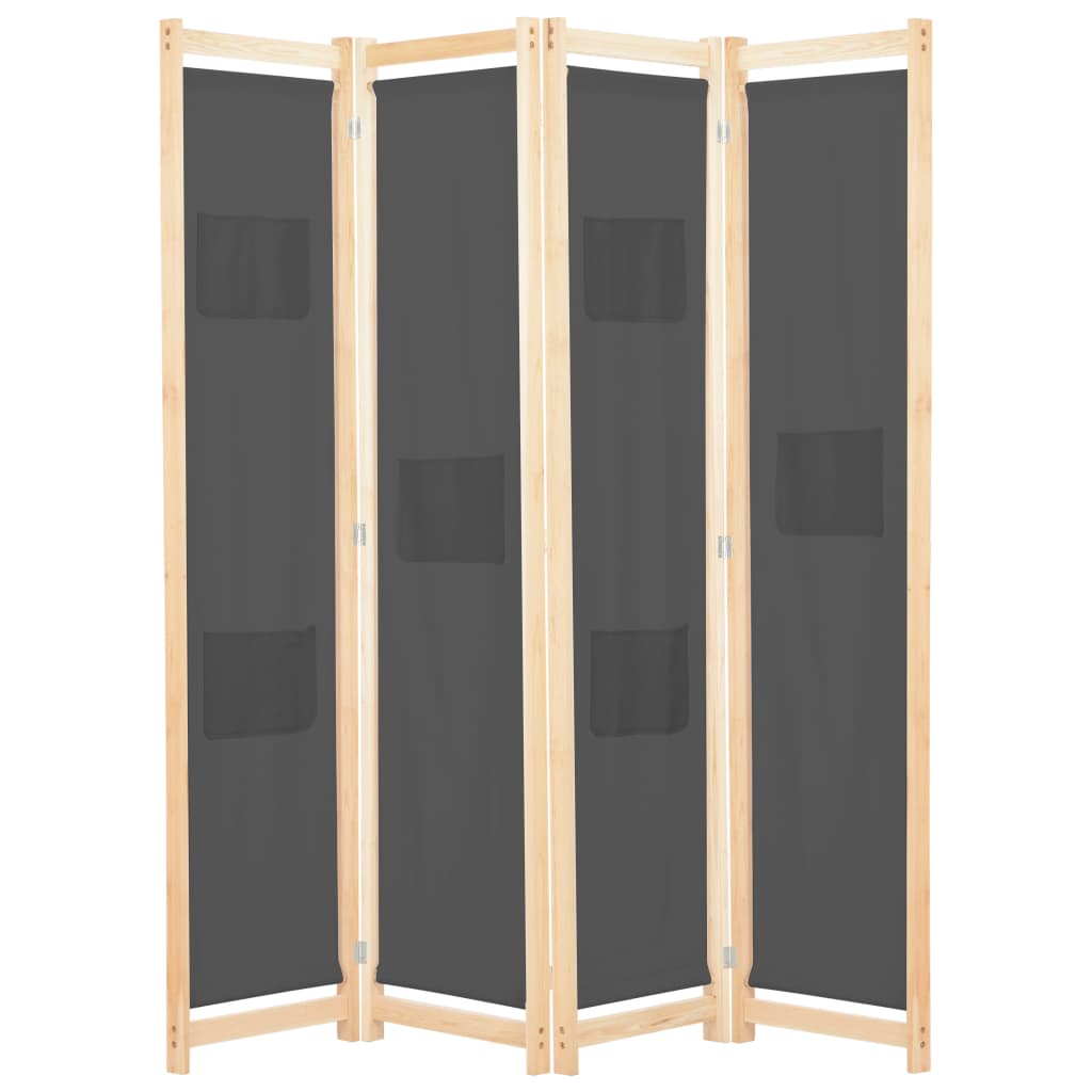 4-Panel Room Divider Grey 160x170x4 cm Fabric - Discount Dealers