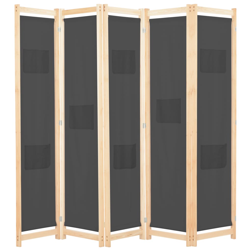 5-Panel Room Divider Grey 200x170x4 cm Fabric - Millennium Furniture