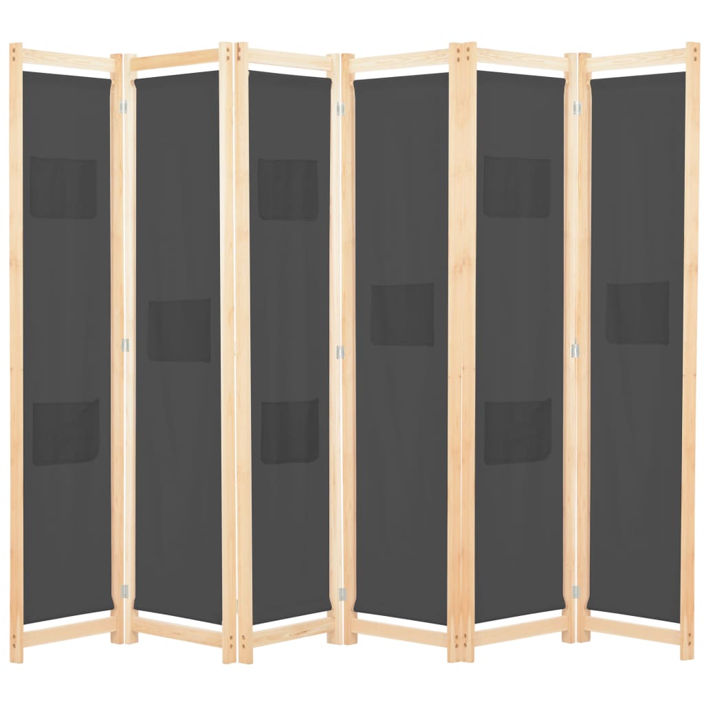 6-Panel Room Divider Grey 240x170x4 cm Fabric - Tyrell & Tyrell