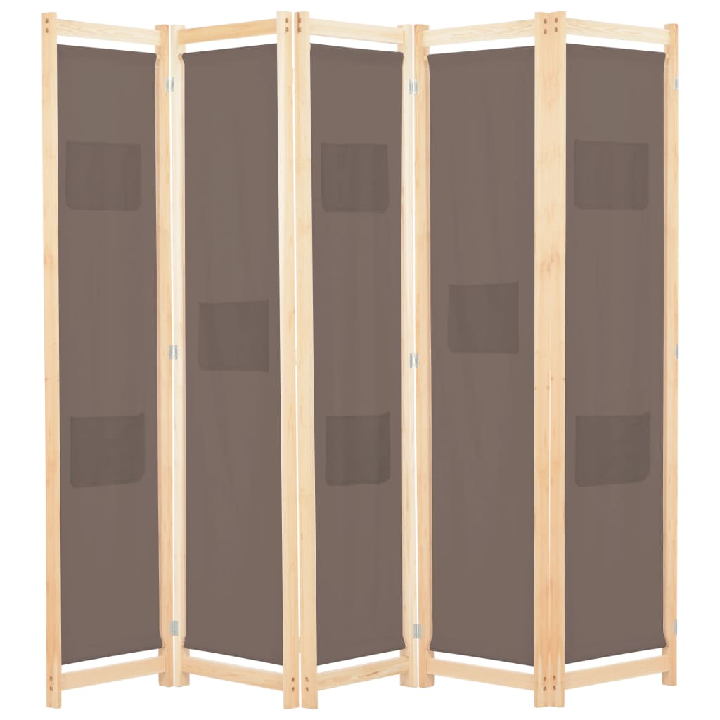 5-Panel Room Divider Brown 200x170x4 cm Fabric - Discount Dealers