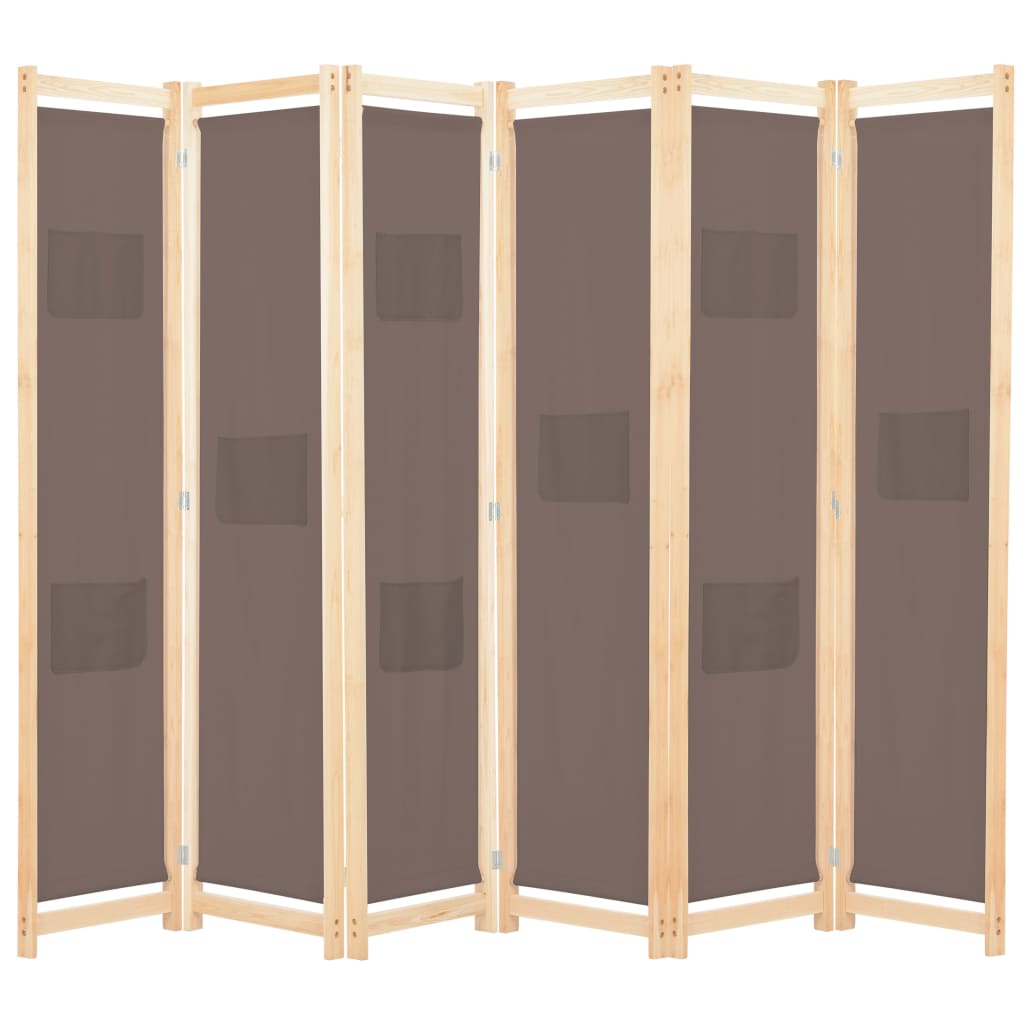 6-Panel Room Divider Brown 240x170x4 cm Fabric - Millennium Furniture