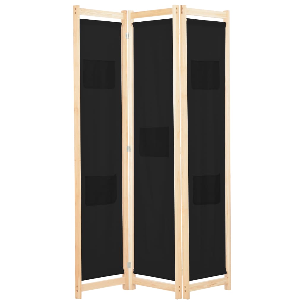 3-Panel Room Divider Black 120x170x4 cm Fabric - Design Hut