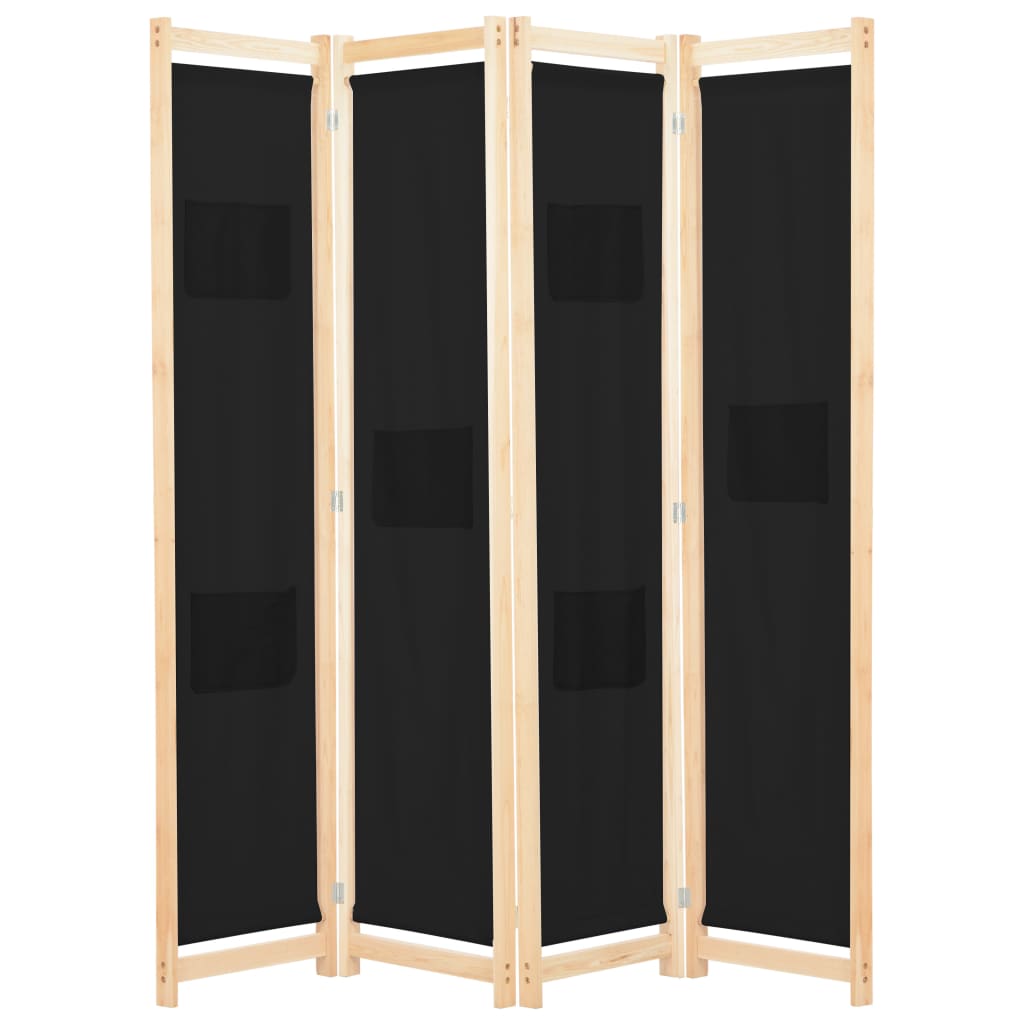 4-Panel Room Divider Black 160x170x4 cm Fabric - The Home Maker