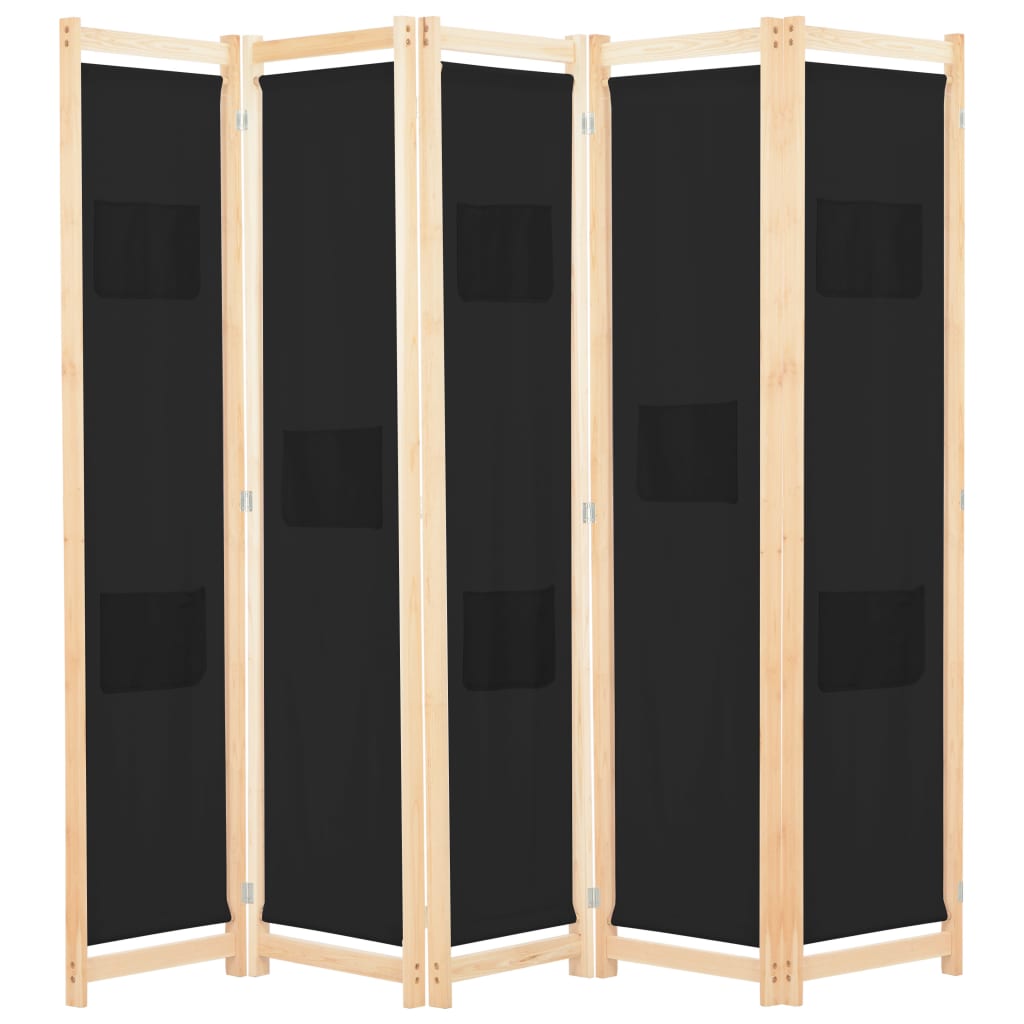 5-Panel Room Divider Black 200x170x4 cm Fabric - Unbeatable Bargains