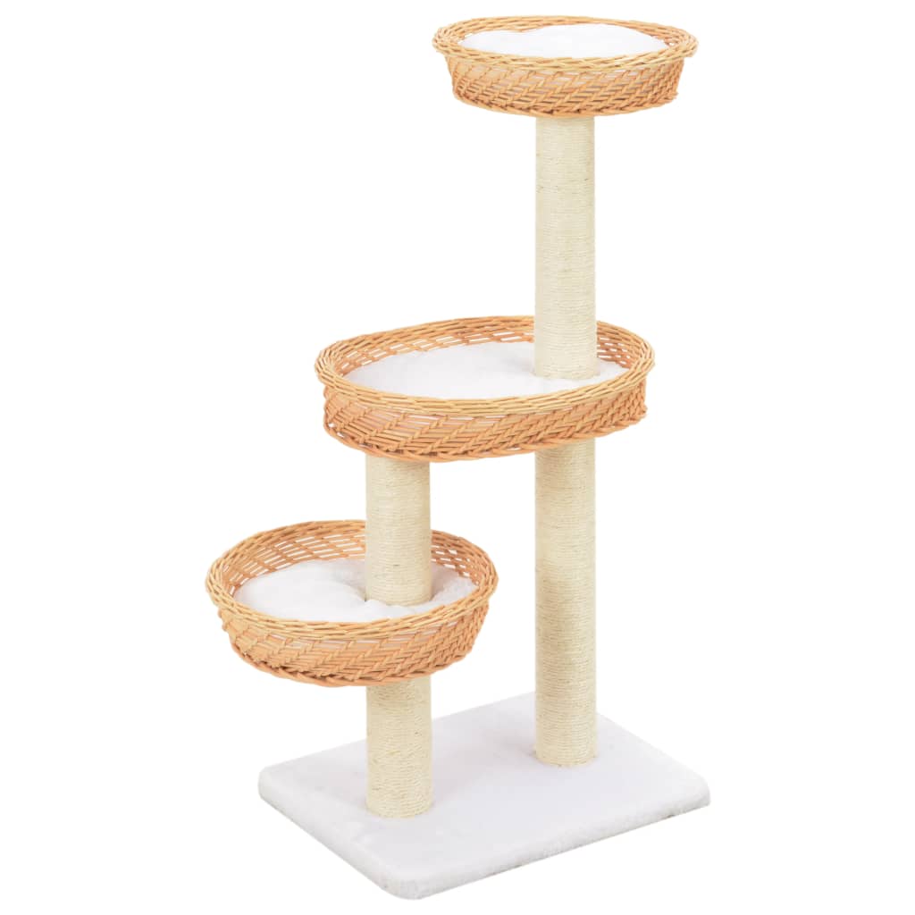 Cat Tree with Sisal Scratching Post Natural Willow Wood - Discount Dealers