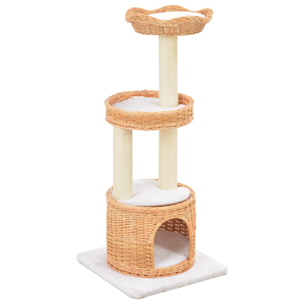 Cat Tree with Sisal Scratching Post Natural Willow Wood - Merlin Deals