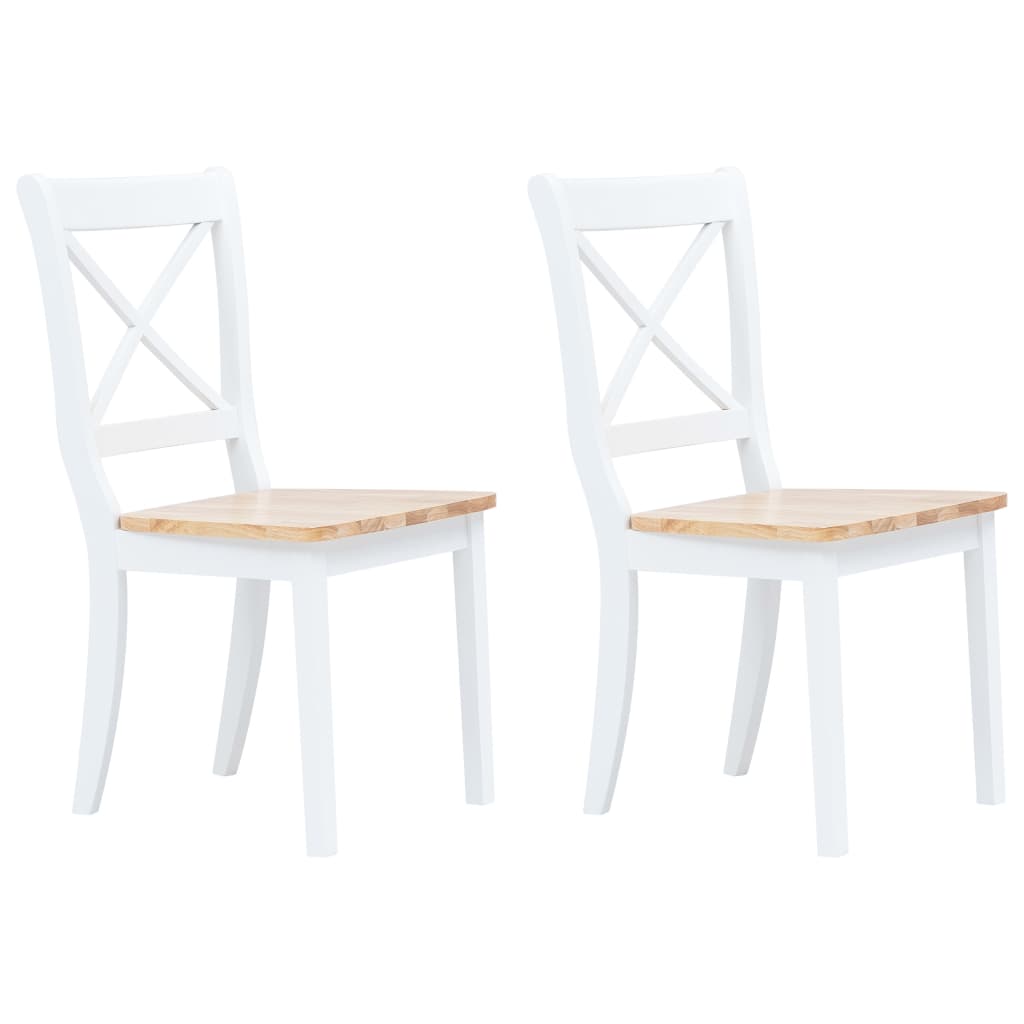 Dining Chairs 2 pcs White and Light Wood Solid Rubber Wood - Merkel Designers