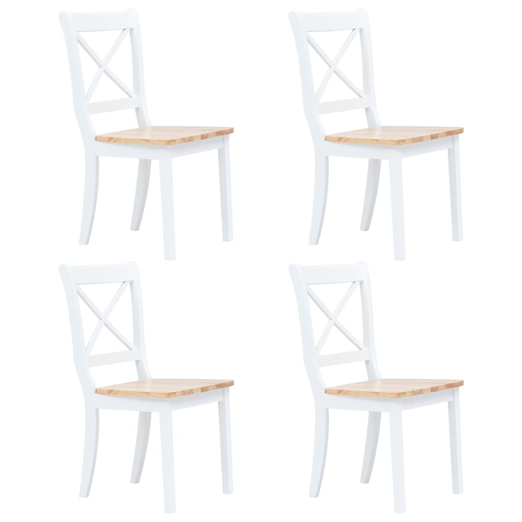 Dining Chairs 4 pcs White and Light Wood Solid Rubber Wood - The Home Maker