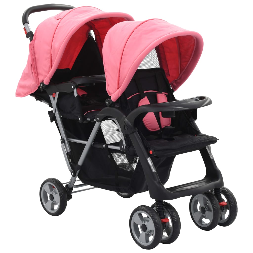Tandem Stroller Pink and Black Steel - The Home Maker