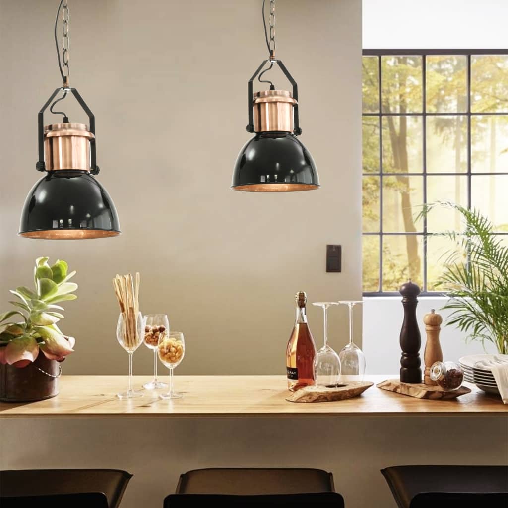 Ceiling Lamp 2 pcs Black Round E27 - All Things Good