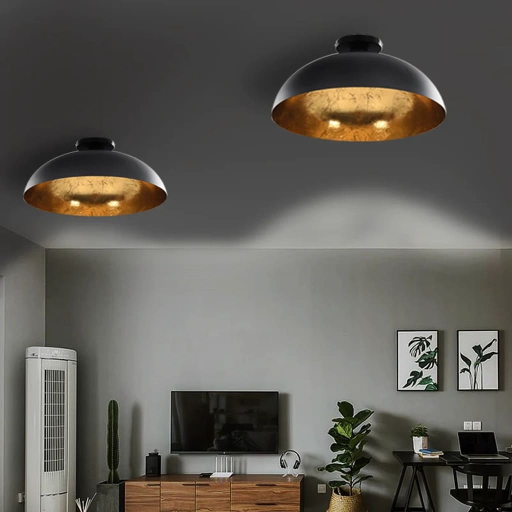 Ceiling Lamps 2 pcs Black and Gold Semi-spherical E27 - The Home Maker