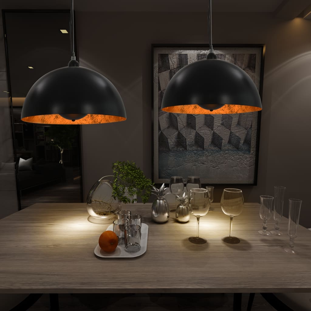 Ceiling Lamps 2 pcs Black and Gold Semi-spherical 40 cm E27 - Casper Homes