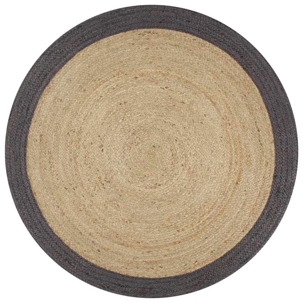 Handmade Rug Jute with Dark Grey Border 120 cm - Unbeatable Bargains