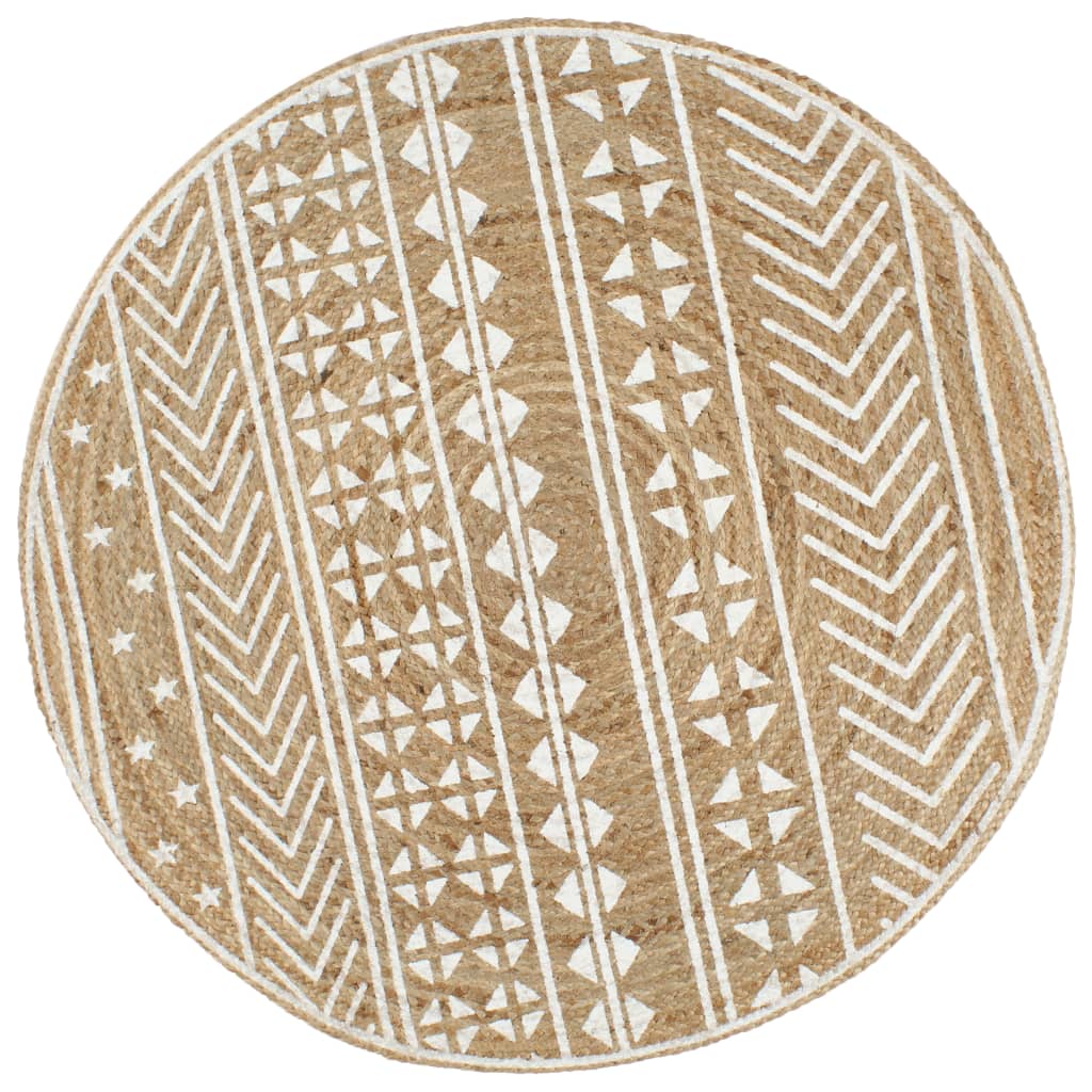 Handmade Rug Jute with White Print 150 cm - Merkel Designers