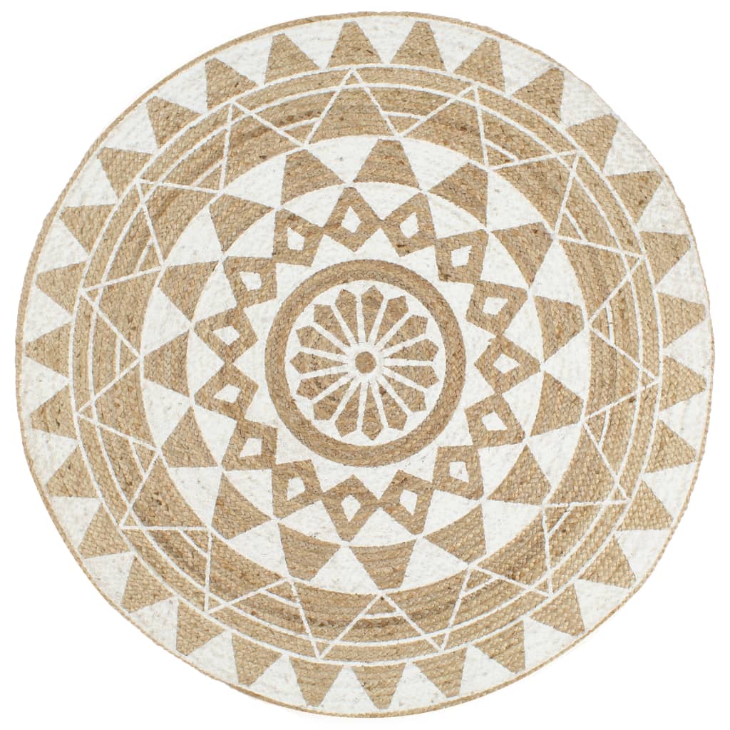 Handmade Rug Jute with White Print 120 cm - Design Hut
