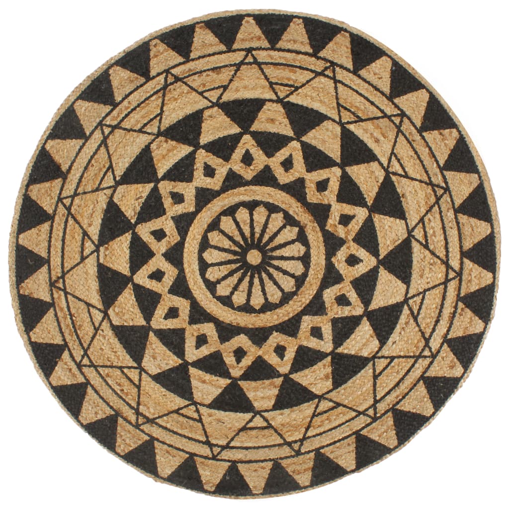 Handmade Rug Jute with Black Print 150 cm - Decor Base