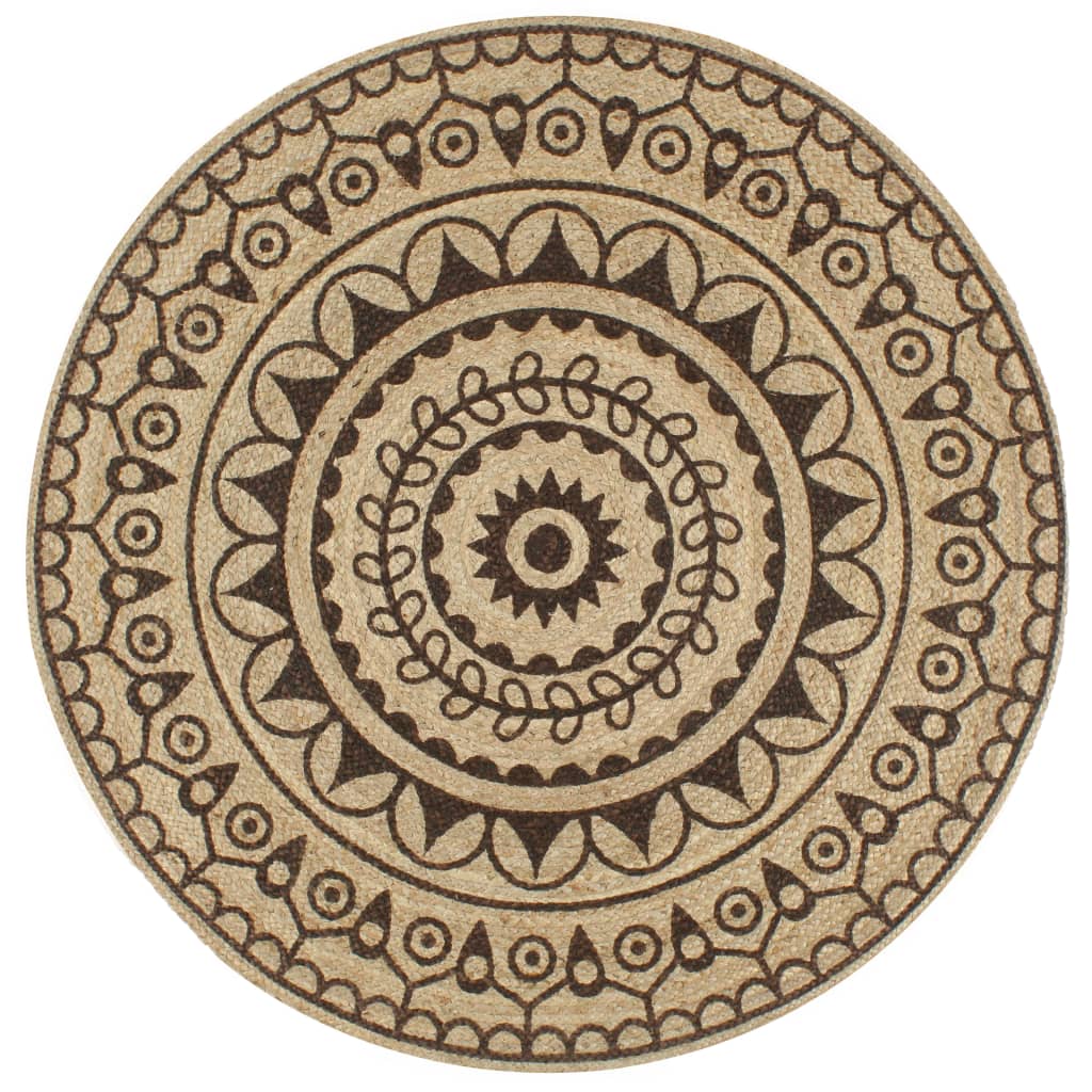 Handmade Rug Jute with Dark Brown Print 150 cm - Merkel Designers