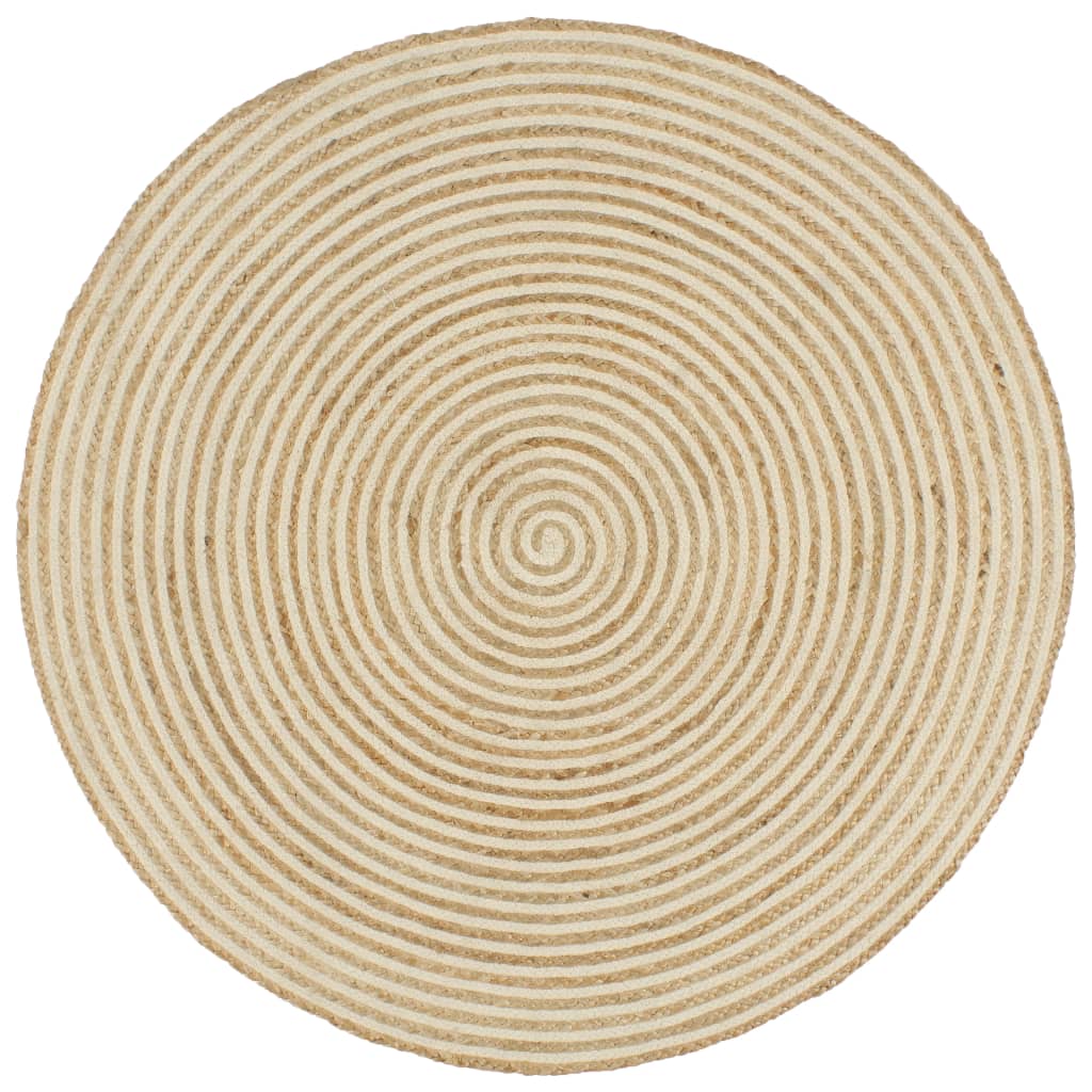 Handmade Rug Jute with Spiral Design White 120 cm - Unbeatable Bargains
