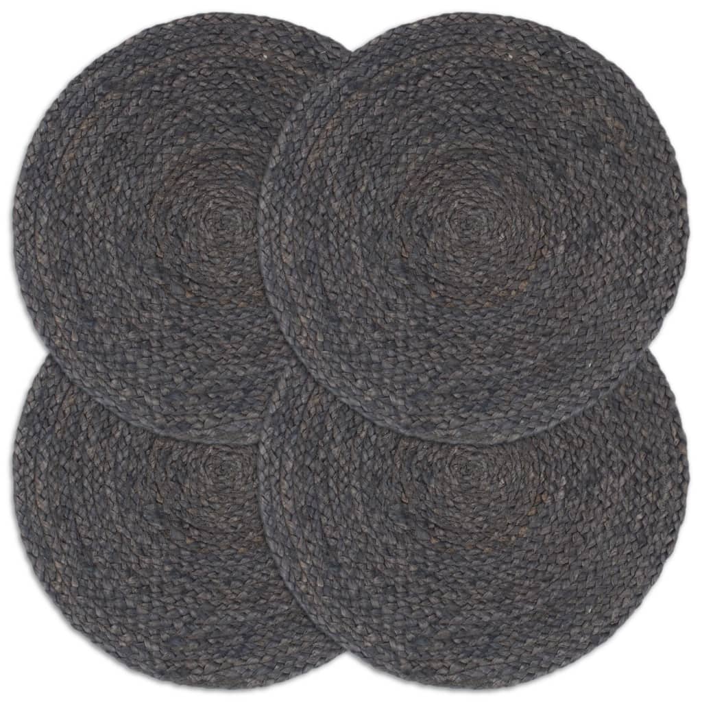Placemats 4 Pieces Plain Dark Grey 38 cm Round Jute - Merlin Deals
