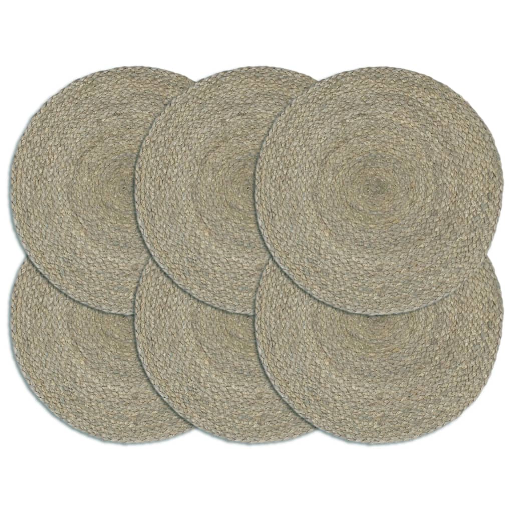Placemats 6 pcs Plain Grey 38 cm Round Jute - Style and Chic