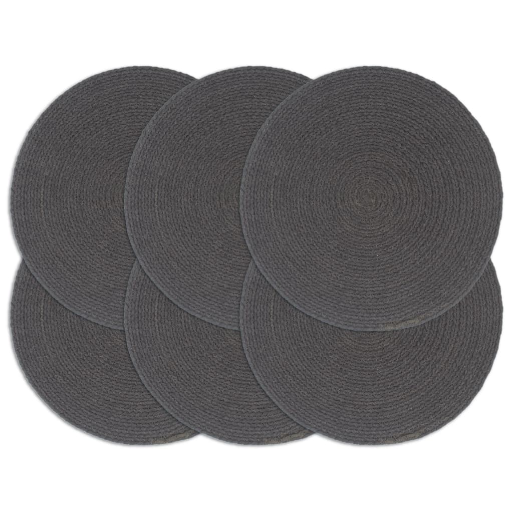 Placemats 6 pcs Plain Dark Grey 38 cm Round Cotton - Merlin Deals