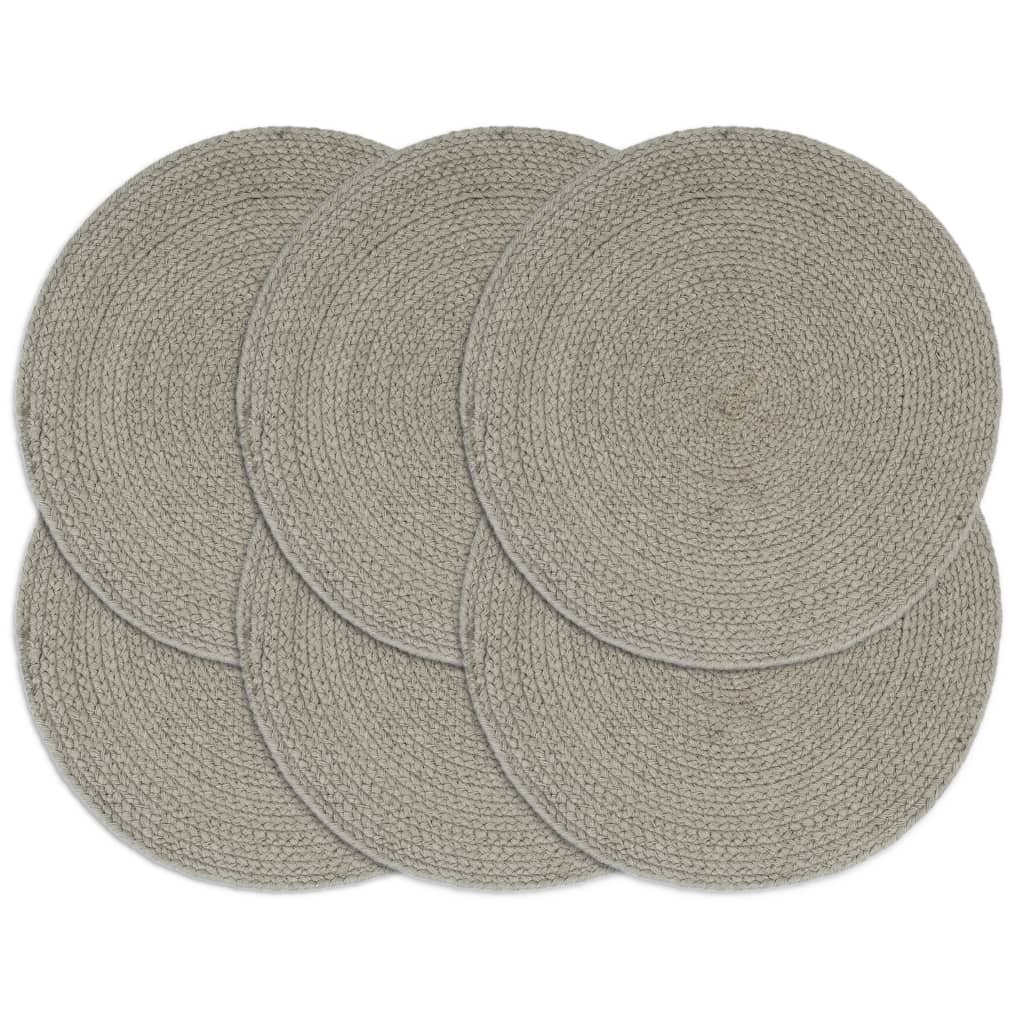 Placemats 6 pcs Plain Grey 38 cm Round Cotton - Direct Imports