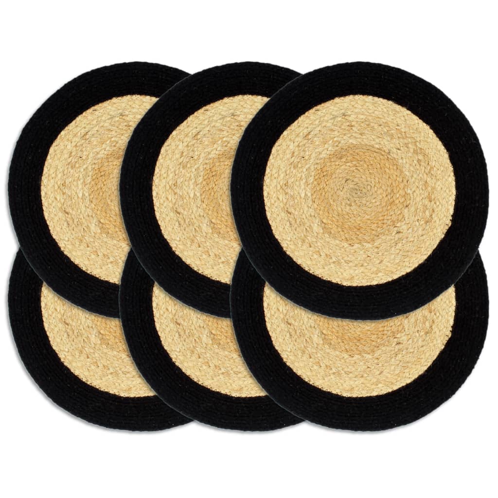 Placemats 6 Pieces Natural and Black 38 cm Jute and Cotton - Merlin Deals