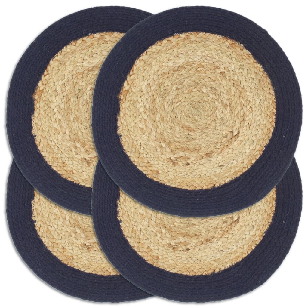 Placemats 4 pcs Natural and Navy Blue 38 cm Jute and Cotton - Design Hut